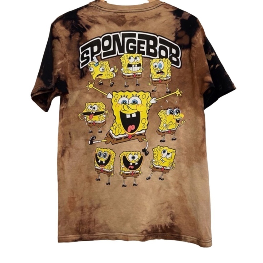 NICKELODEON Bob the sponge t-shirt tie dye brown beige 100% cotton unisex  small